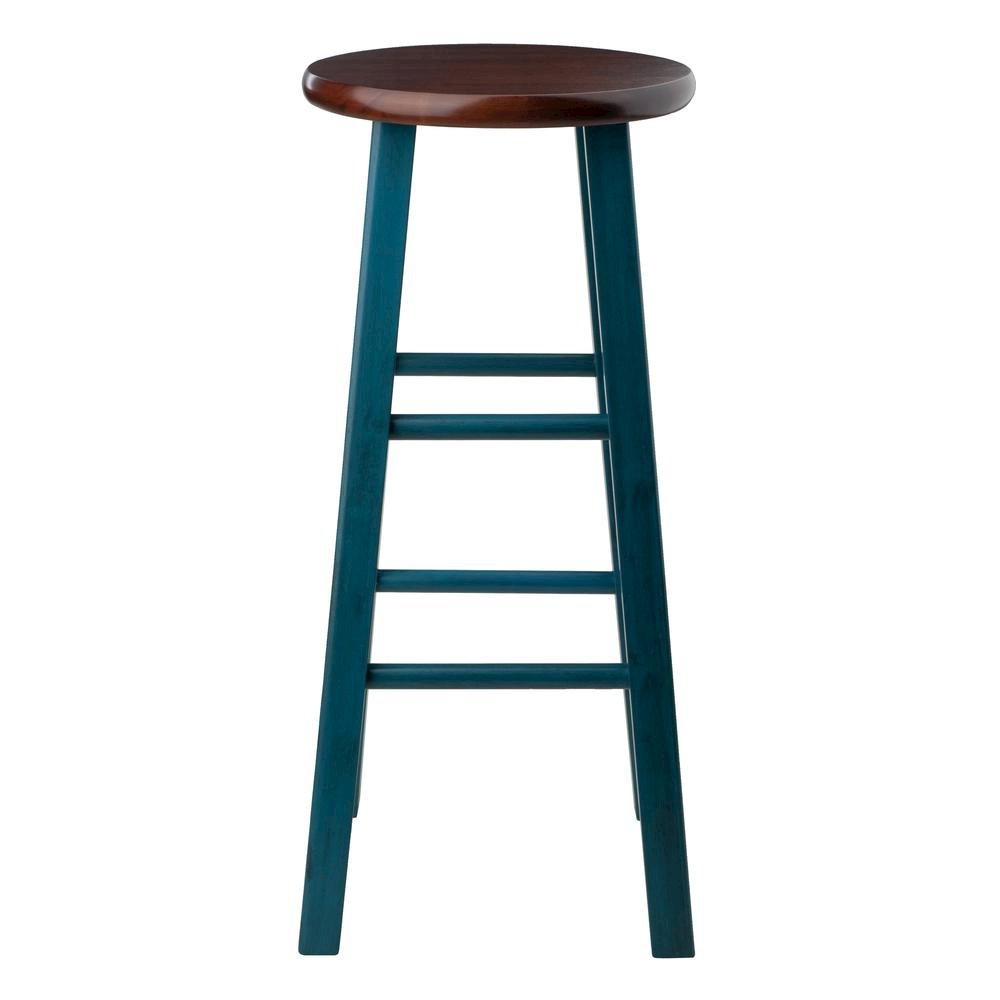 29" Rustic Teal Bar Stool, Round Solid Wood Seat, Fully Assembled