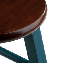 29" Rustic Teal Bar Stool, Round Solid Wood Seat, Fully Assembled