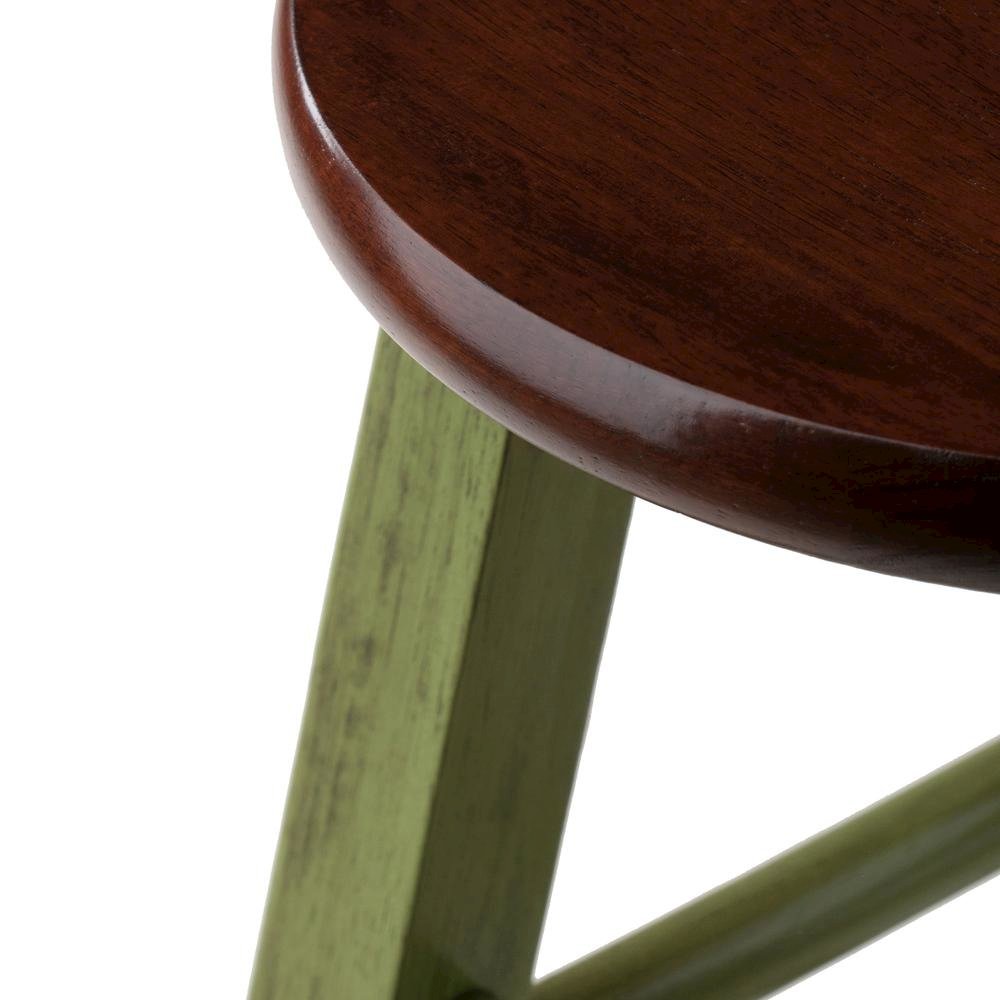 24" Rustic Green Counter Stool, Round Solid Wood Seat, Fully Assembled