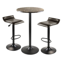 3pc Pub Set, Round Faux Marble Top, 2 Swivel Stools, Metal Base
