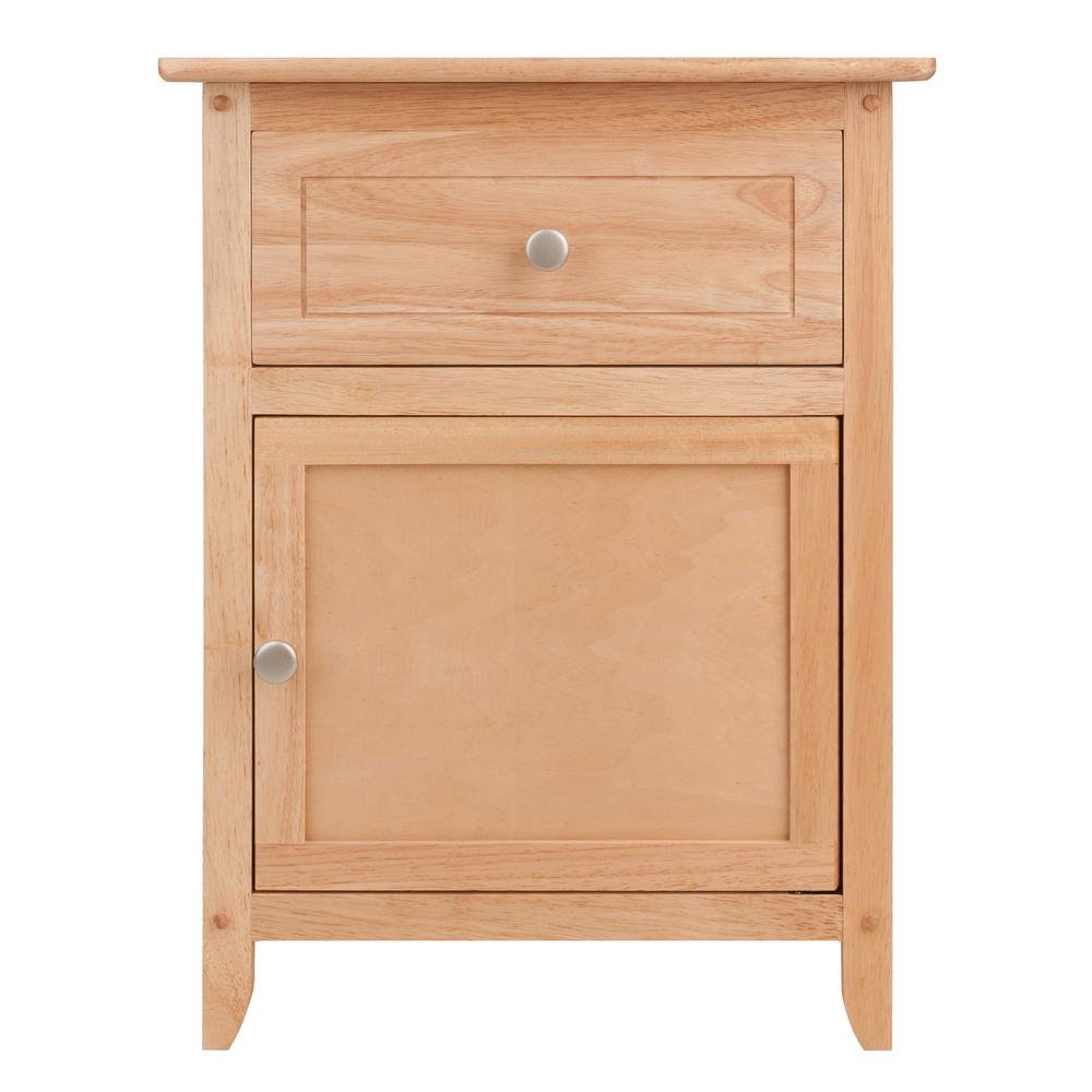 Natural Accent Table with Drawer and Cabinet, Compact Nightstand