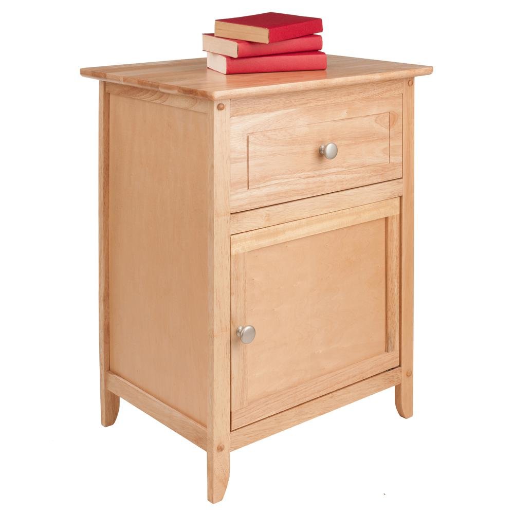 Natural Accent Table with Drawer and Cabinet, Compact Nightstand