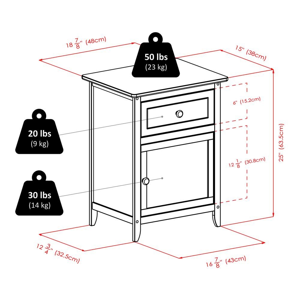 Natural Accent Table with Drawer and Cabinet, Compact Nightstand