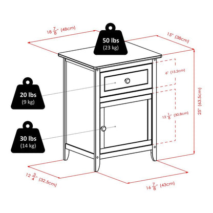 Natural Accent Table with Drawer and Cabinet, Compact Nightstand