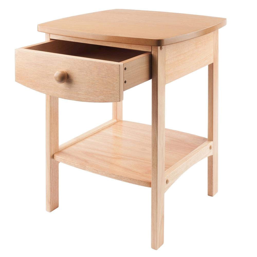 Mid Century Nightstand In Solid Wood Natural Finish With Drawer And Shelf