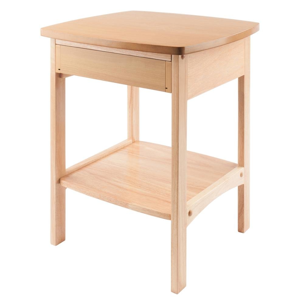 Mid Century Nightstand In Solid Wood Natural Finish With Drawer And Shelf