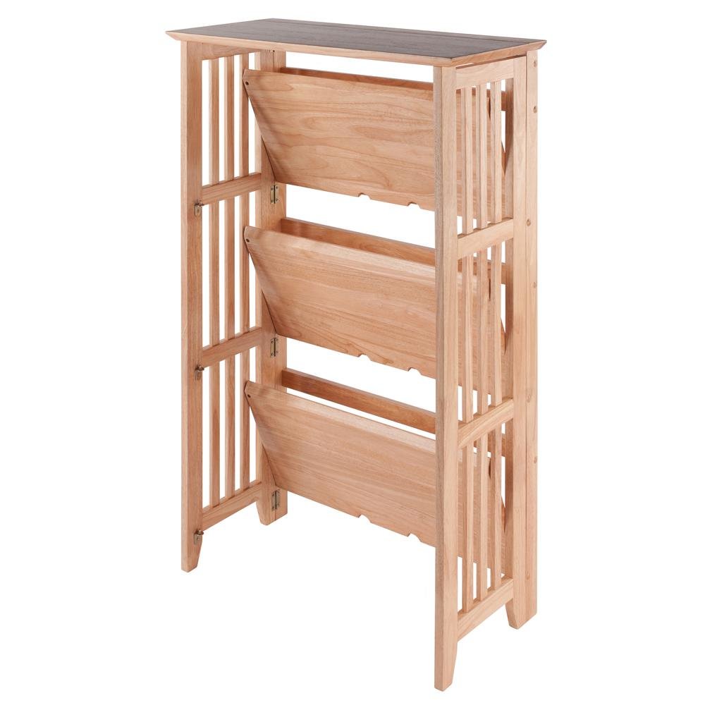 Solid Wood Folding Bookshelf in Natural Brown with 4 Tier Open Shelves