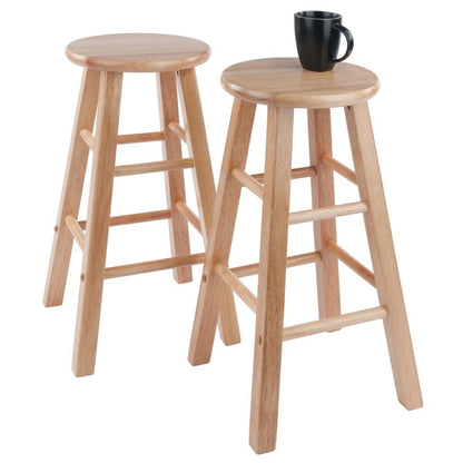 Natural Solid Wood Kitchen Stools Set of 2, Bar Chairs for Counter Seating
