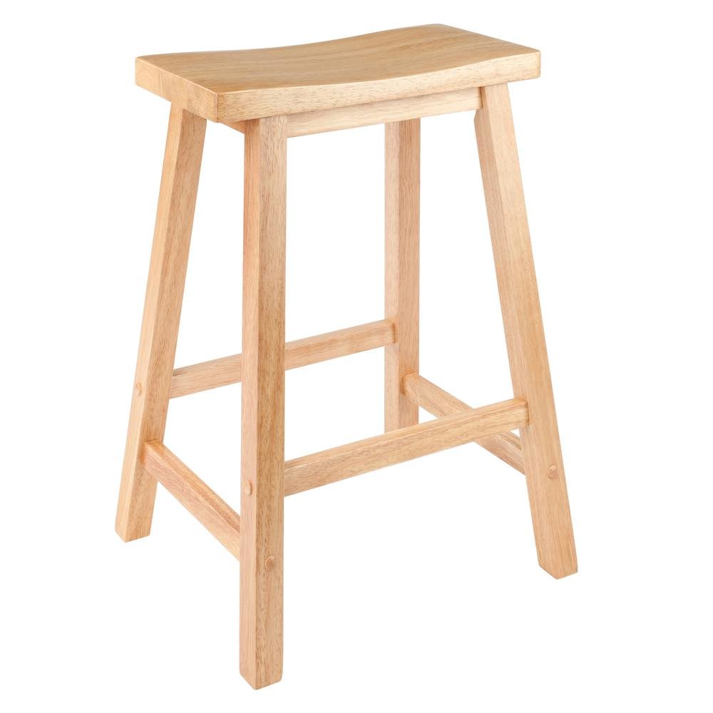 Natural Solid Wood Saddle Seat Bar Stool, 24 Inch Stool for Counter Dining