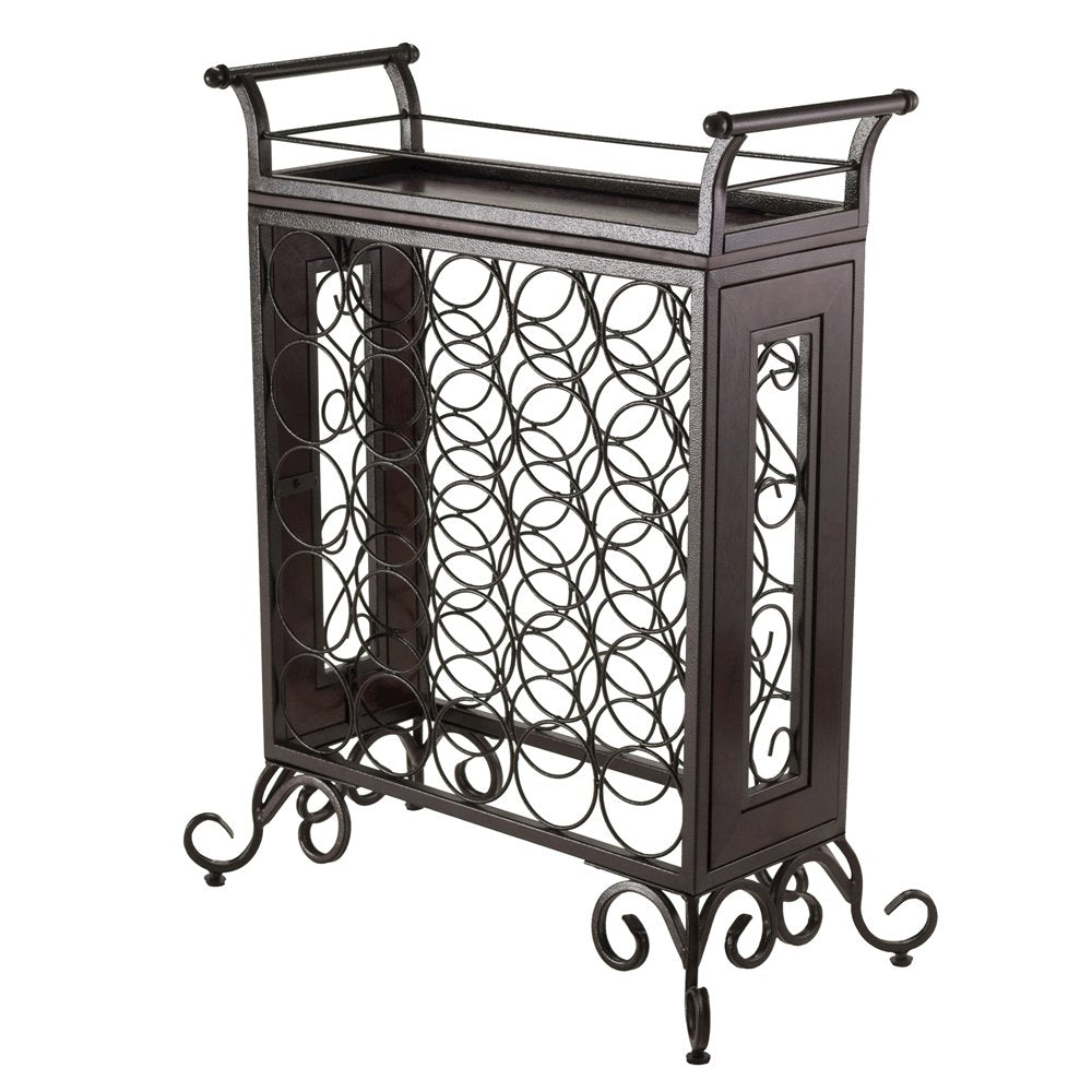 Metal Wine Rack Freestanding Floor With Wooden Tray For 25 Bottle Storage