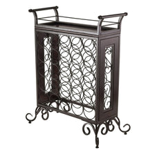 Metal Wine Rack Freestanding Floor With Wooden Tray For 25 Bottle Storage