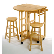 3-Pc Solid Wood Space Saver Dining Set with Drop Leaf Table, Brown