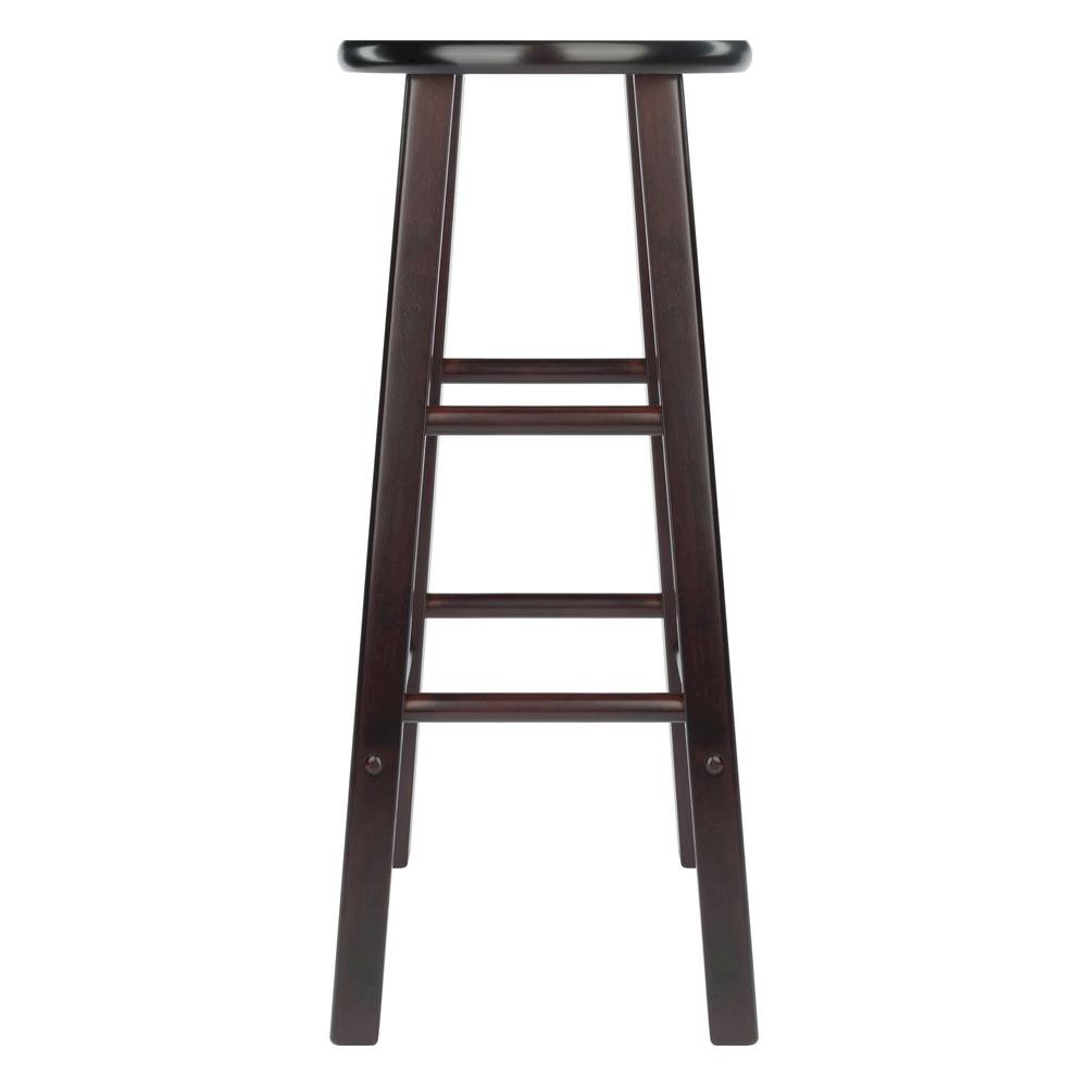 2-Piece Bar Stool Set, Round Seat, 29 Inch Height, Solid Wood, Espresso Finish