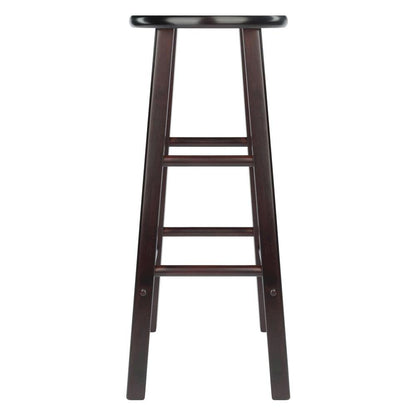2-Piece Bar Stool Set, Round Seat, 29 Inch Height, Solid Wood, Espresso Finish