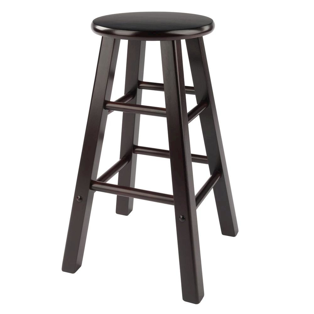 2-Piece Counter Stool Set, Round Seat, Solid Wood, Espresso Finish