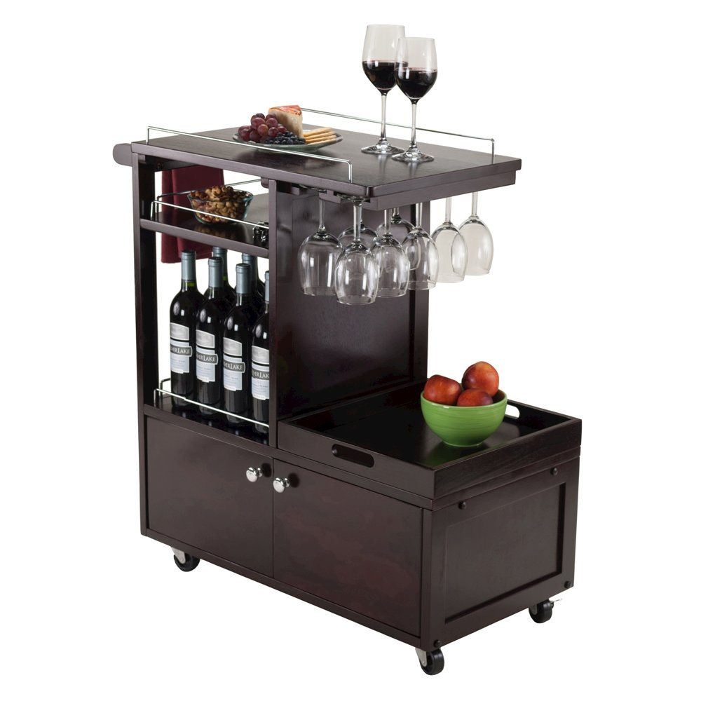 Wood Media Cart with Removable Tray, Adjustable Shelf, Cabinet Storage, Brown