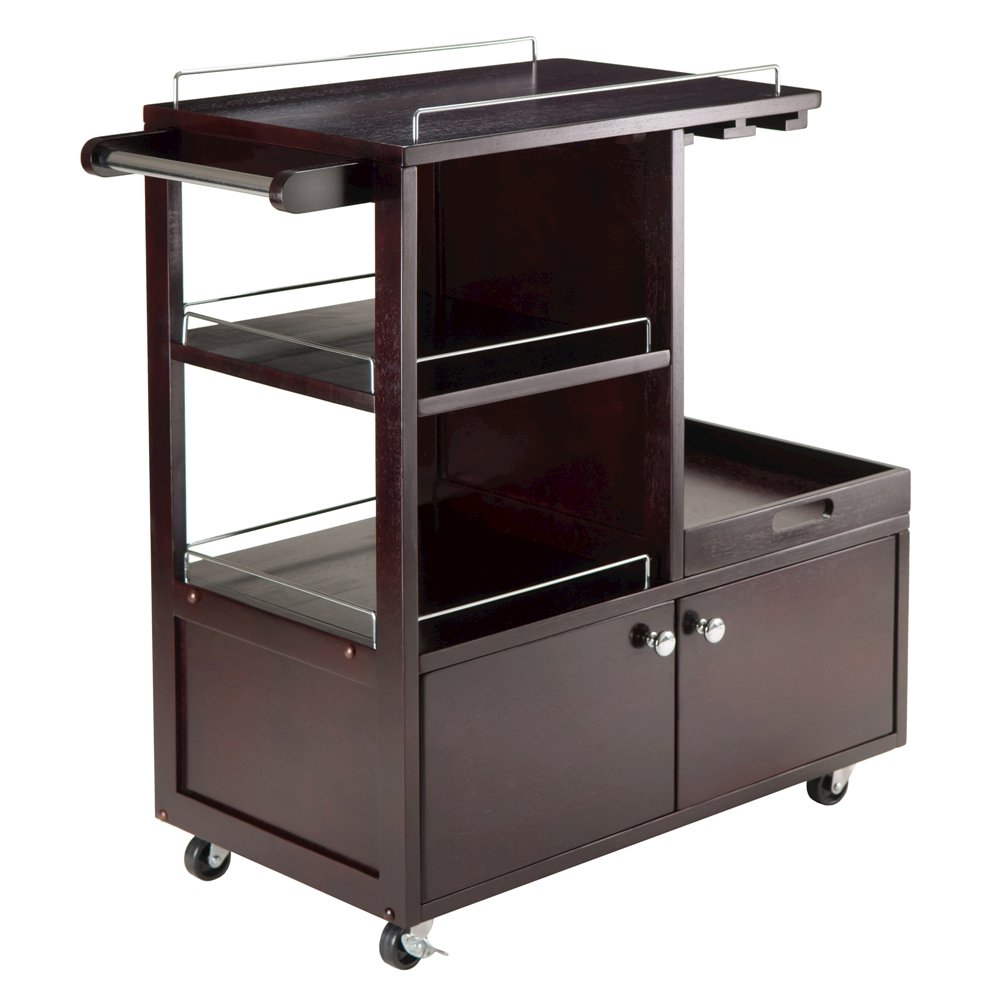 Wood Media Cart with Removable Tray, Adjustable Shelf, Cabinet Storage, Brown