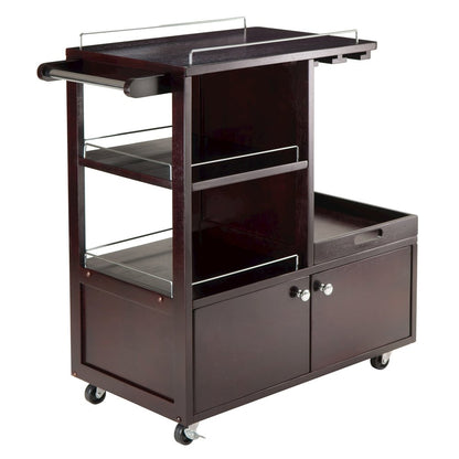 Wood Media Cart with Removable Tray, Adjustable Shelf, Cabinet Storage, Brown