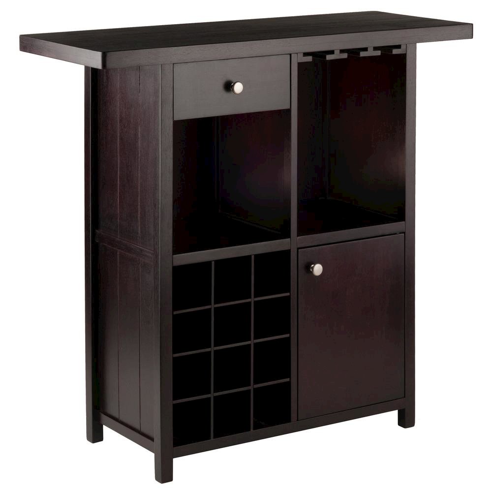 Wine Cabinet, Brown Solid Wood, 12 Bottle Rack, Storage Drawer, Two Shelves