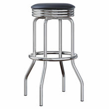 2-Piece Swivel Bar Stool Set, Black Faux Leather Seat, Metal Base