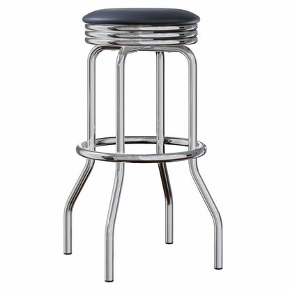 2-Piece Swivel Bar Stool Set, Black Faux Leather Seat, Metal Base