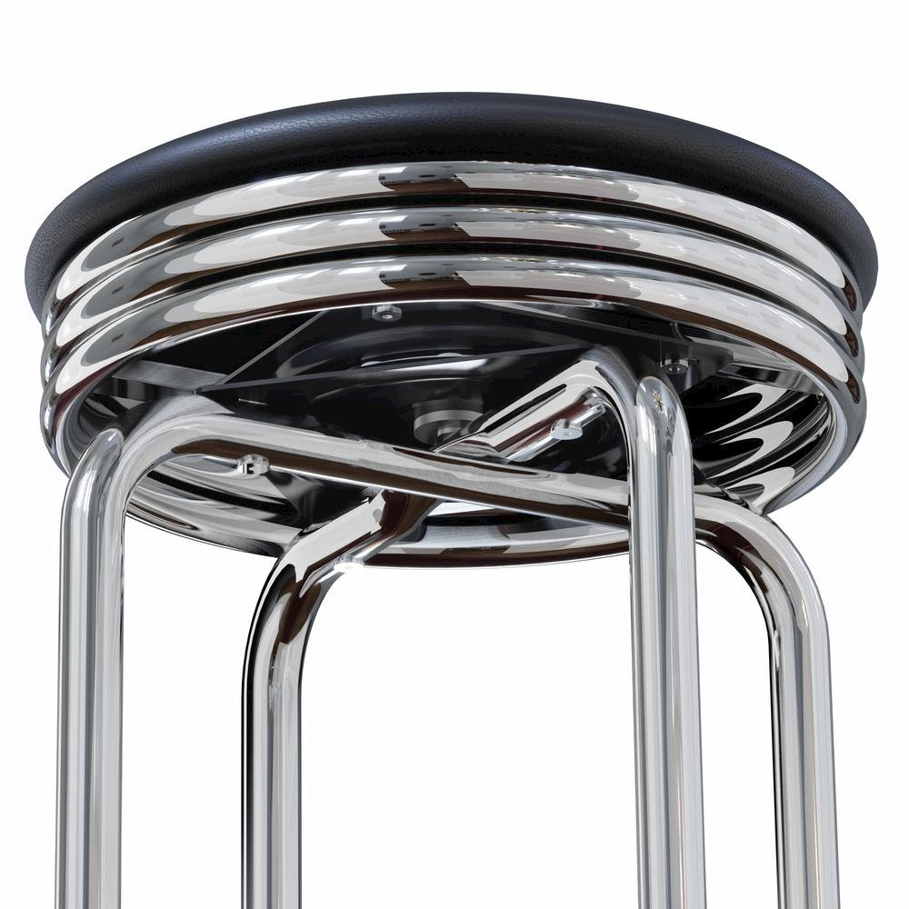 2-Piece Swivel Bar Stool Set, Black Faux Leather Seat, Metal Base