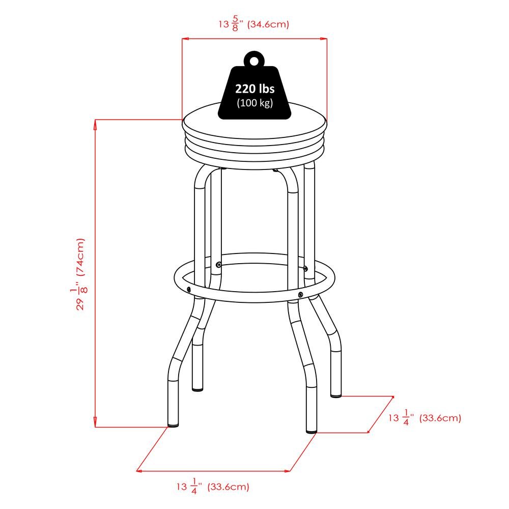 2-Piece Swivel Bar Stool Set, Black Faux Leather Seat, Metal Base