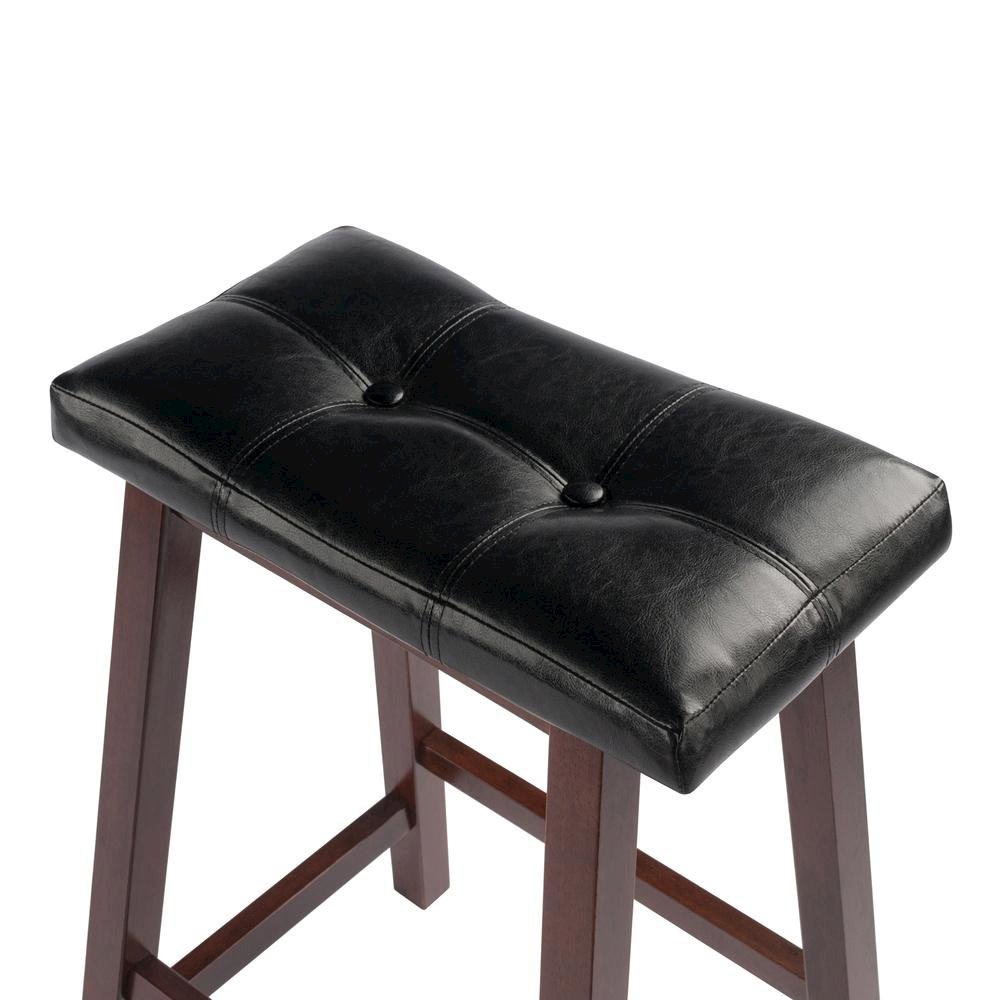 Black Faux Leather Saddle Seat Bar Stool, 24 Inch Counter Height Kitchen Stool
