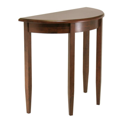 Solid Wood Half Moon Table in Antique Walnut Finish, Small Entry Table