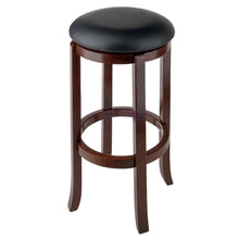 Bar Stool, Brown Solid Wood, Swivel Cushioned PVC Seat, 30 Inch Height