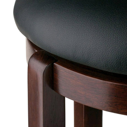 Bar Stool, Brown Solid Wood, Swivel Cushioned PVC Seat, 30 Inch Height