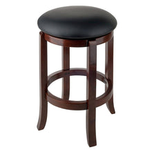 Swivel Counter Stool, Black Seat, Solid Wood Walnut Finish, 24 Inch Height