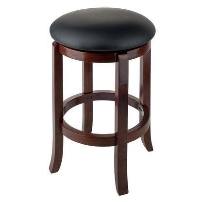 Swivel Counter Stool, Black Seat, Solid Wood Walnut Finish, 24 Inch Height