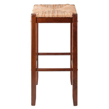 2-Piece Bar Stool Set, Rush Woven Seat, 29 Inch Height, Solid Wood, Brown