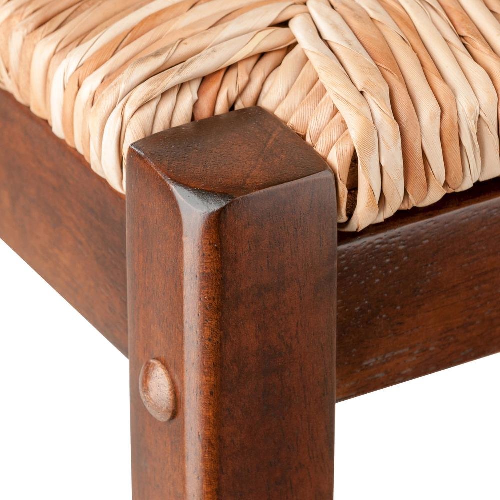 2-Piece Bar Stool Set, Rush Woven Seat, 29 Inch Height, Solid Wood, Brown