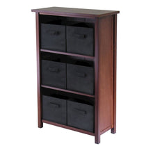 3-Section Storage Shelf with 6 Foldable Baskets, Walnut Finish