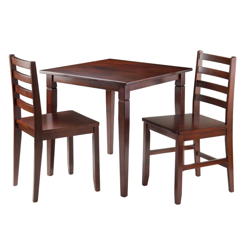 Square Dining Set, 3-Piece, 2 Ladder Back Chairs, Solid Wood