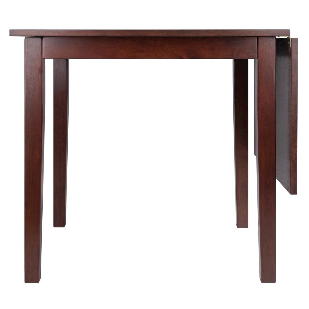 Drop Leaf Dining Table, Walnut Finish, Pull-Out Frame Support, Solid Wood