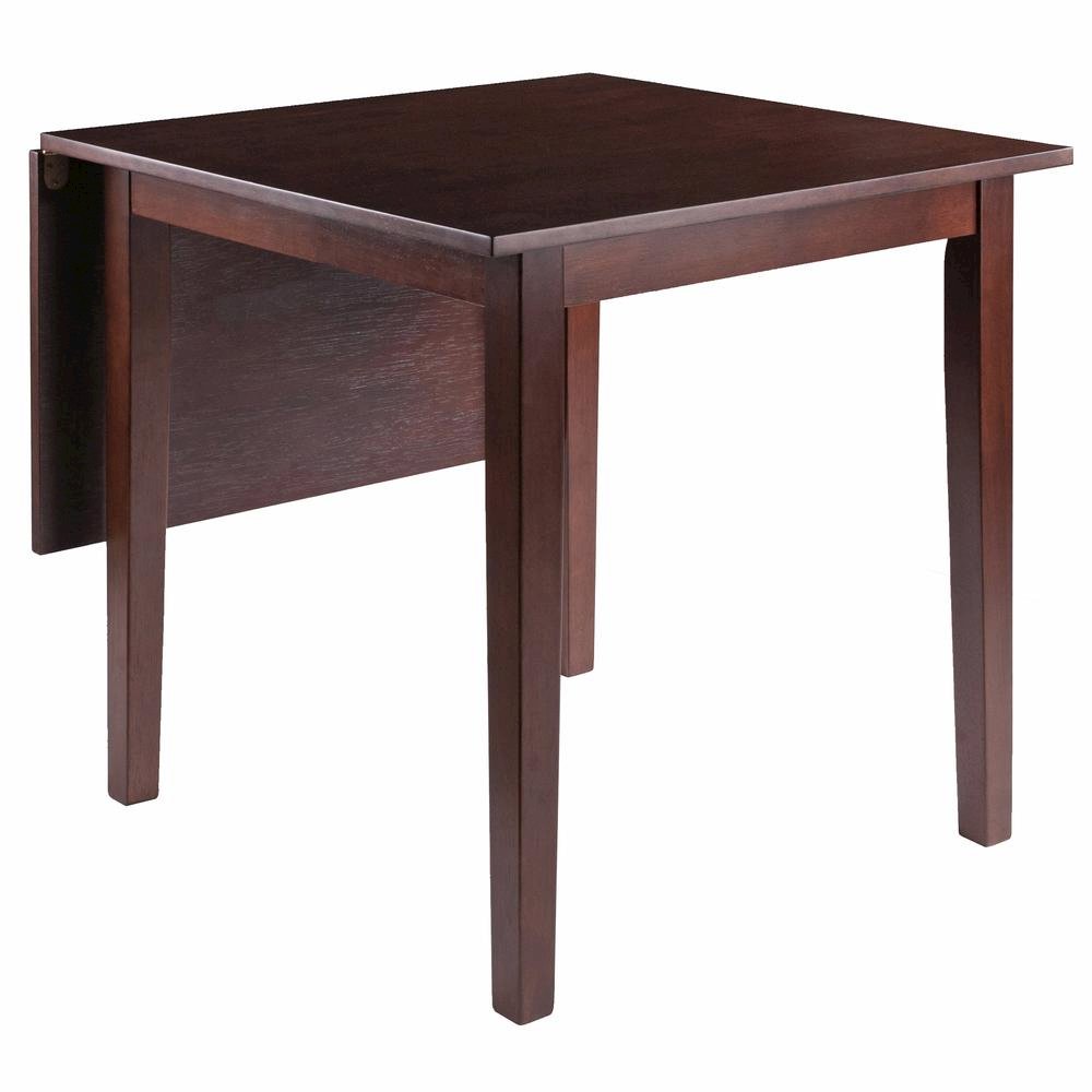 Drop Leaf Dining Table, Walnut Finish, Pull-Out Frame Support, Solid Wood