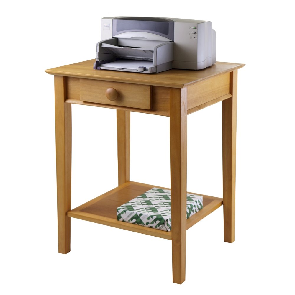 Printer End Table, Drawer Lower Shelf, Solid Wood, Honey Gold