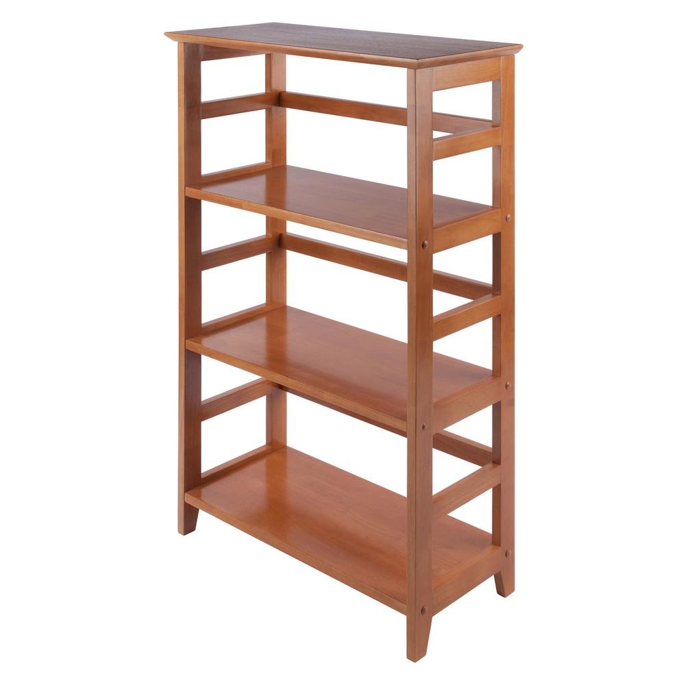 Honey Brown 4 Shelf Wood Bookcase With Open Room Shelves And Shelf Stand