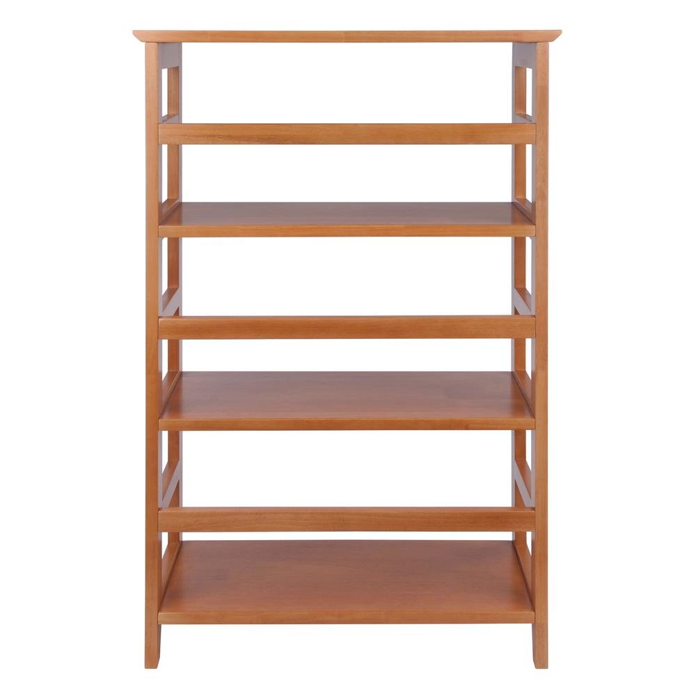 Honey Brown 4 Shelf Wood Bookcase With Open Room Shelves And Shelf Stand