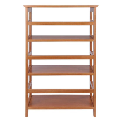 Honey Brown 4 Shelf Wood Bookcase With Open Room Shelves And Shelf Stand