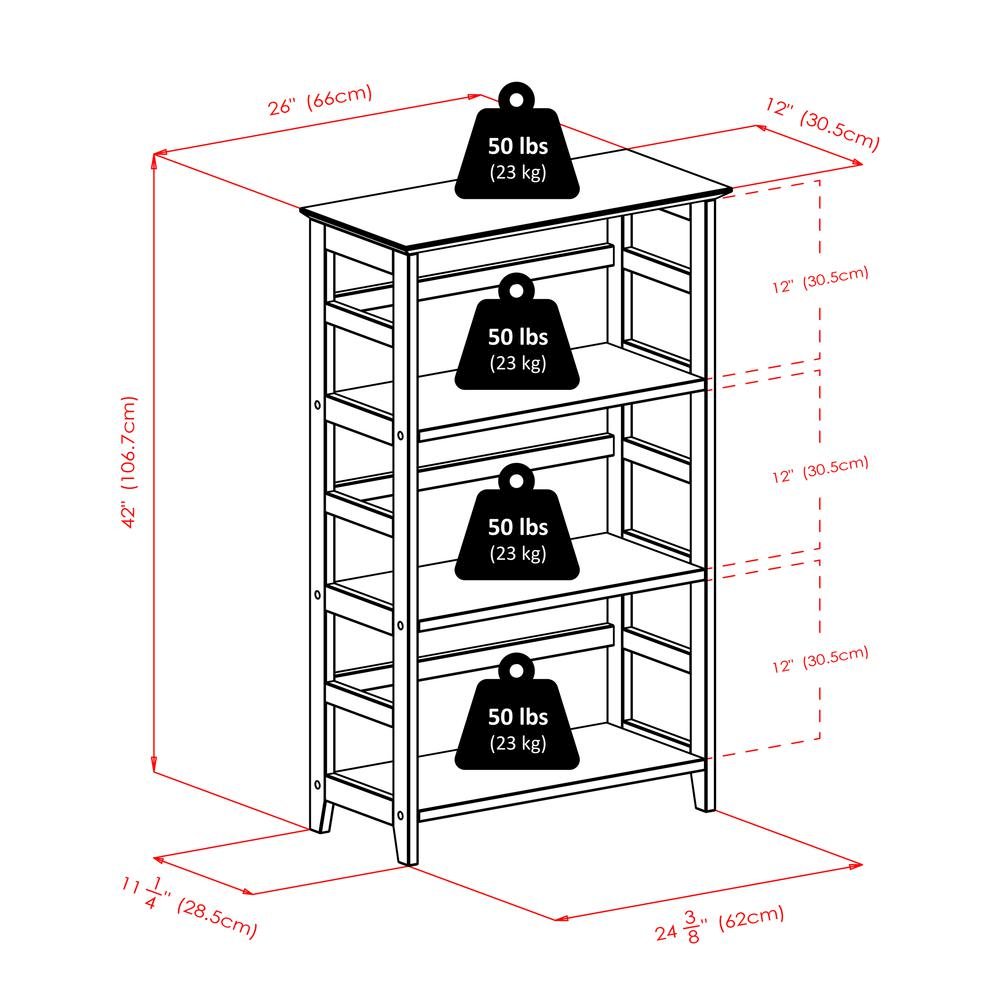 Honey Brown 4 Shelf Wood Bookcase With Open Room Shelves And Shelf Stand