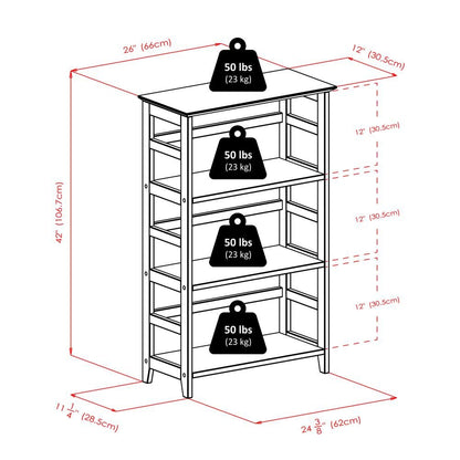 Honey Brown 4 Shelf Wood Bookcase With Open Room Shelves And Shelf Stand