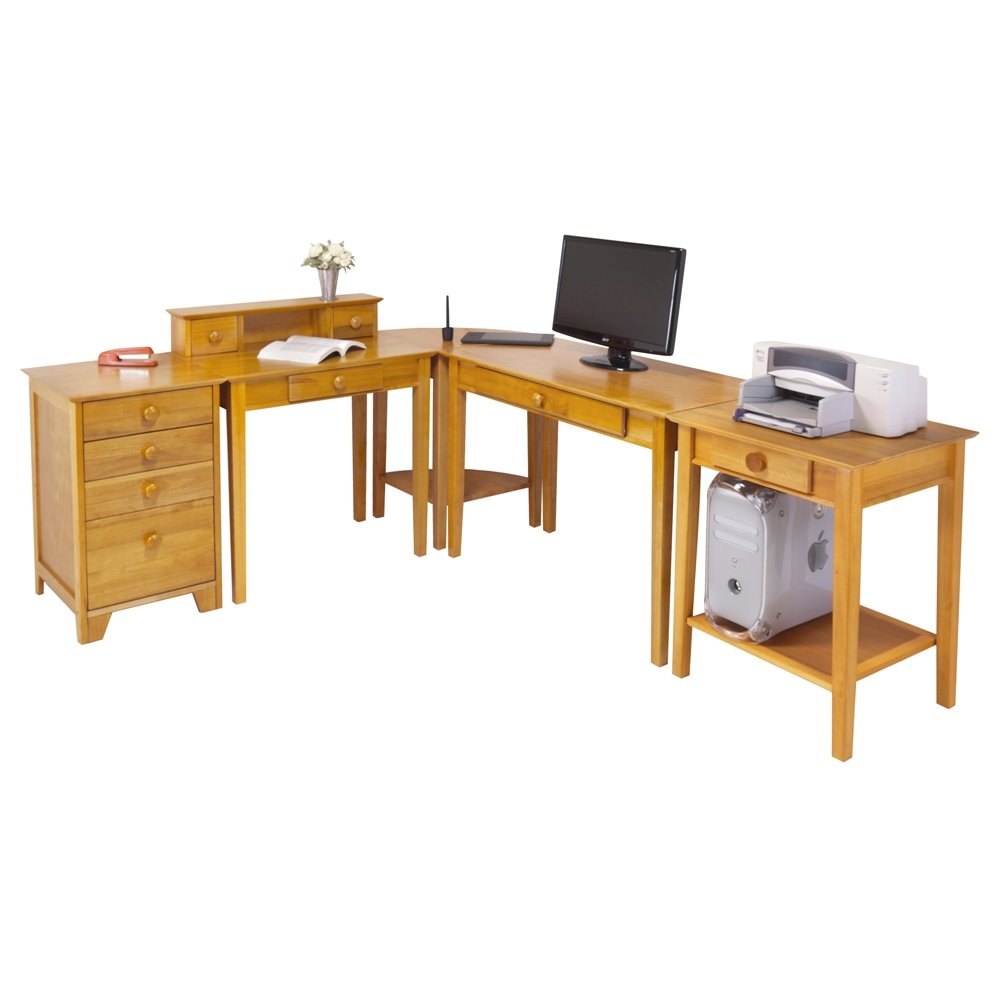 Honey finish computer workstation set - transitional design, wood construction