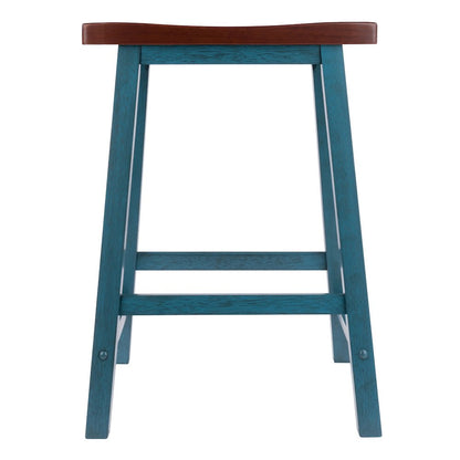 Satori Saddle Seat Counter Stool, Rustic Teal and Walnut