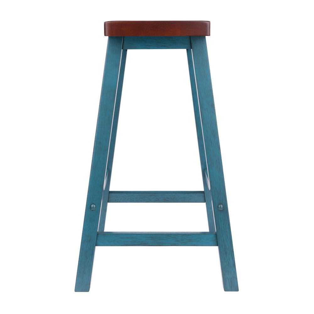Satori Saddle Seat Counter Stool, Rustic Teal and Walnut