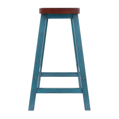 Satori Saddle Seat Counter Stool, Rustic Teal and Walnut