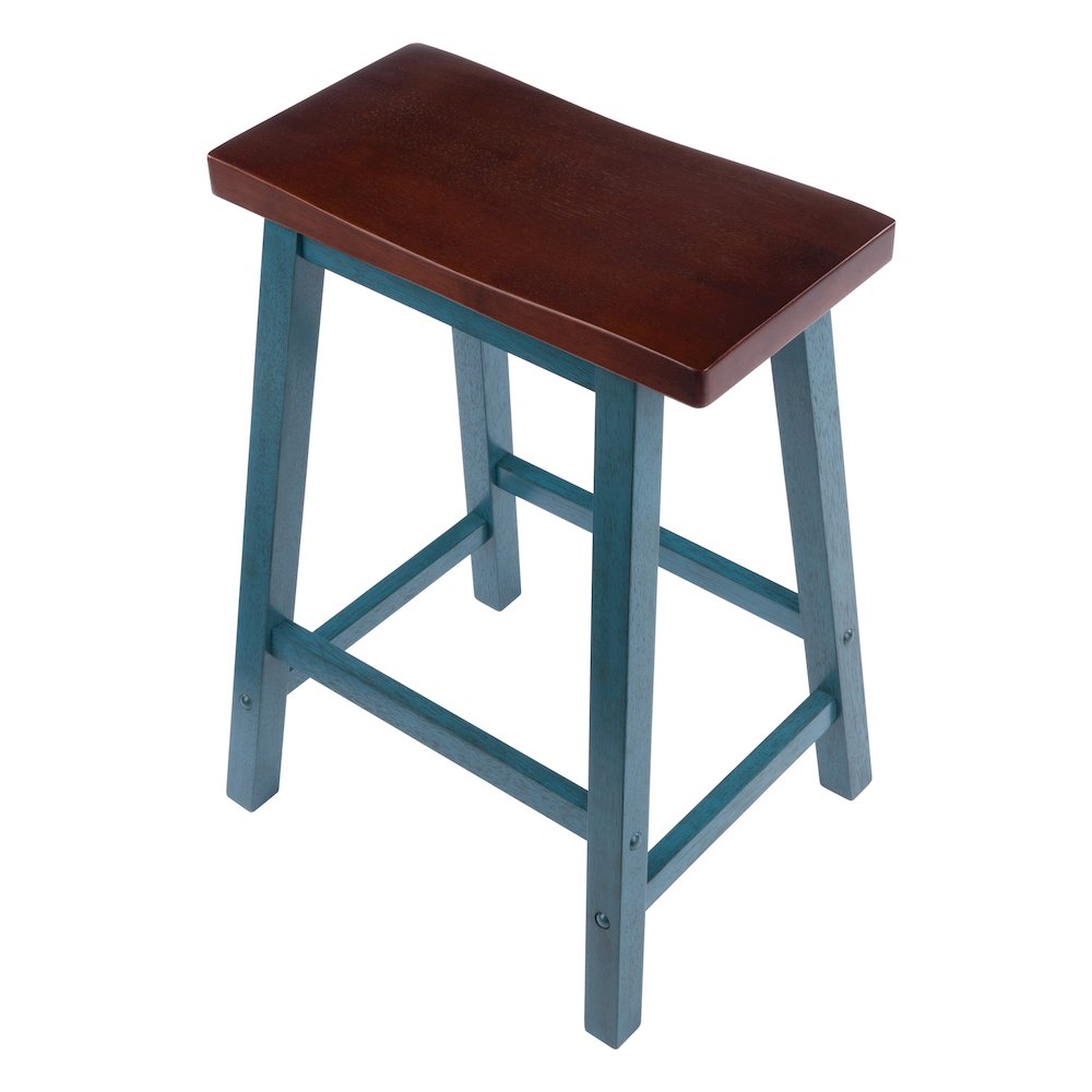 Satori Saddle Seat Counter Stool, Rustic Teal and Walnut
